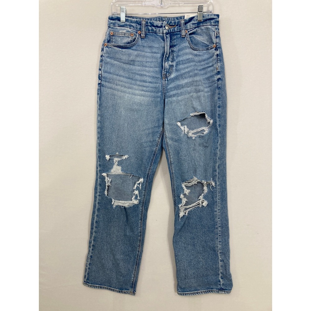 New American Eagle Curvy '90s Straight Jeans size 8 Distressed High Rise Stretch